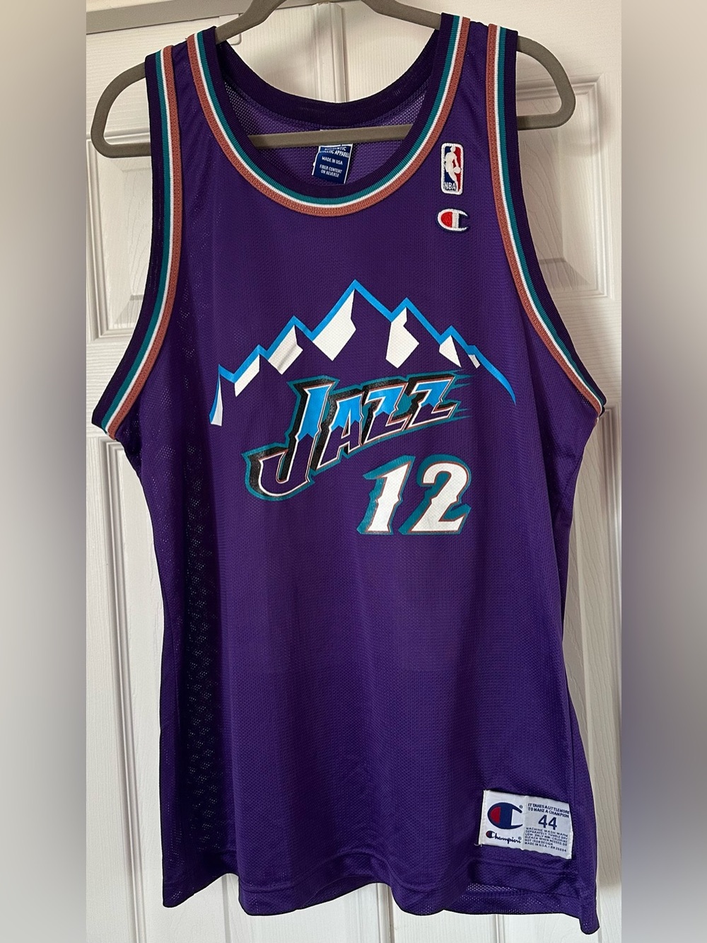 VTG Champion Utah Jazz John Stockton Mountain Jersey Purple 12 Mens 44 Large